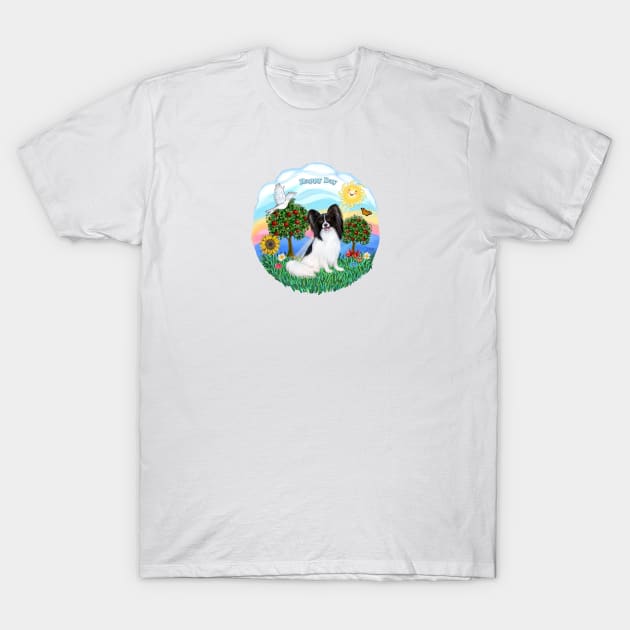 "Happy Day" with a Black & White Papillon T-Shirt by Dogs Galore and More